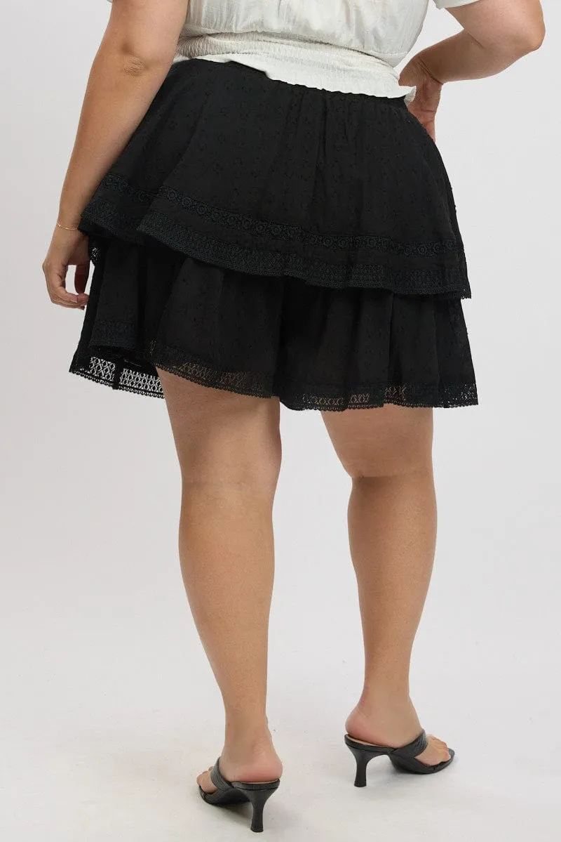 Black Mini Skirt Tiered Neat Look Waist Defining