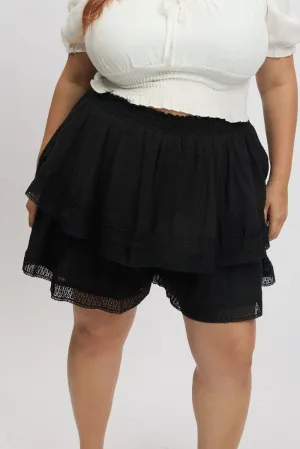 Black Mini Skirt Tiered City Ready