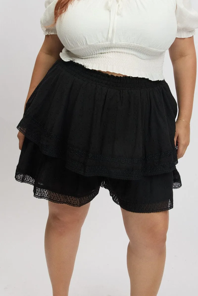 Black Mini Skirt Tiered City Ready