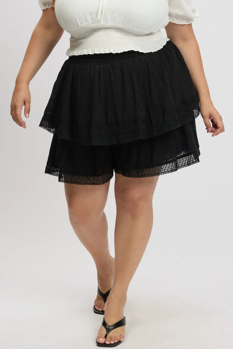 Neutral Tone Adjustable Fastening Black Mini Skirt Tiered