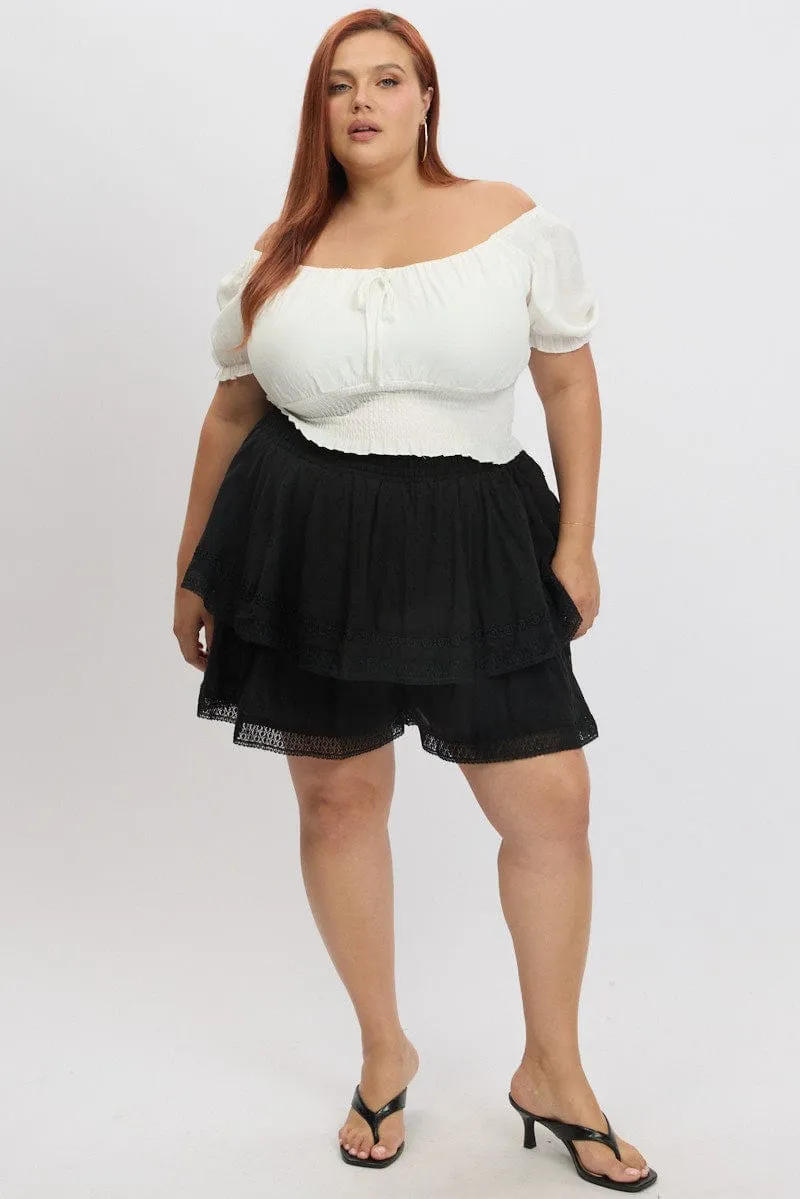 Wrinkle Resistant Black Mini Skirt Tiered