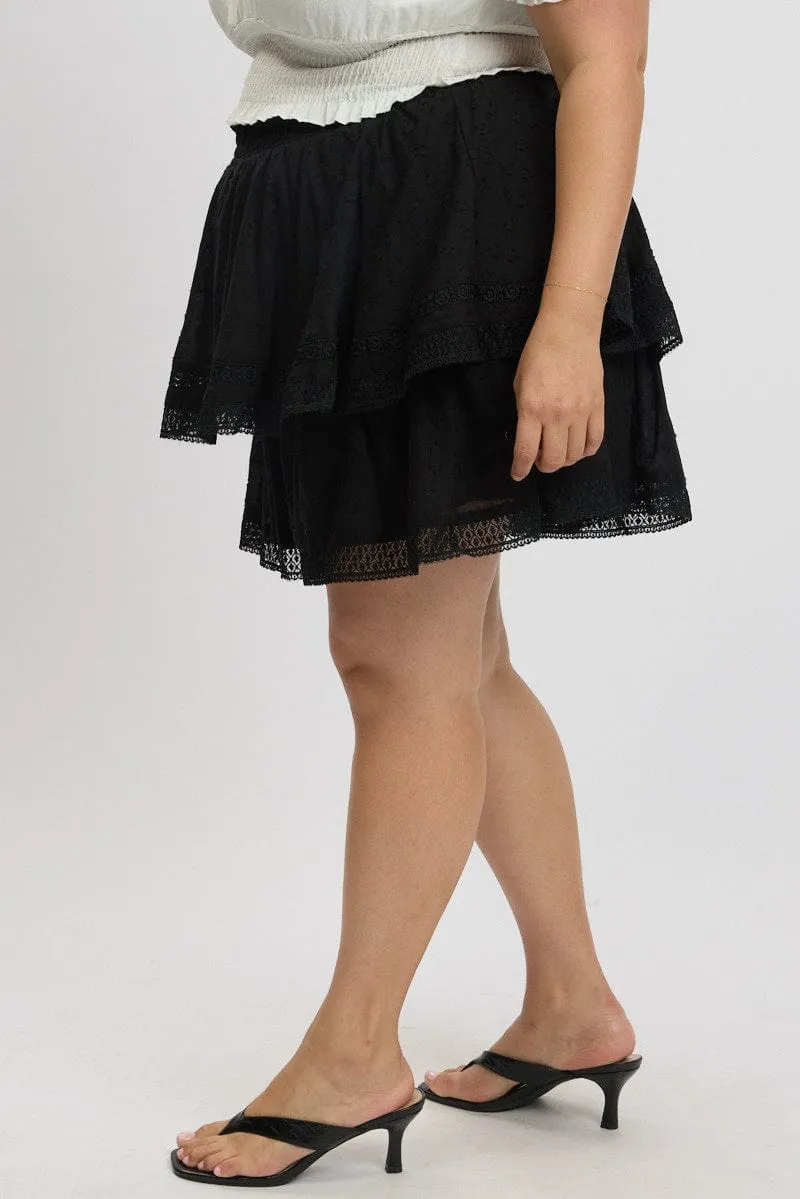 Simple Comfort Black Mini Skirt Tiered