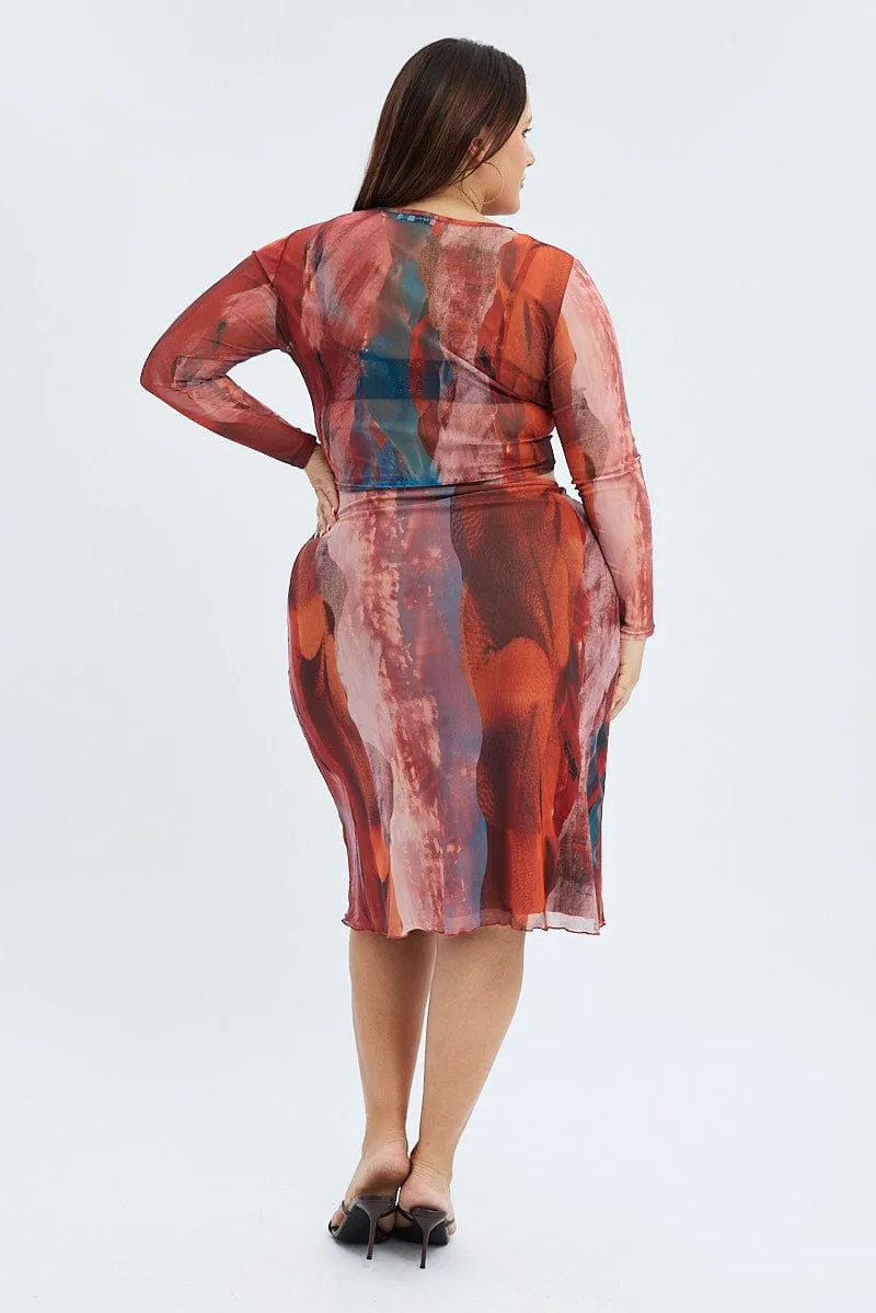 Moisture Wicking Textile Simple Motion Multi Abstract Midi Skirt Mesh Landscape