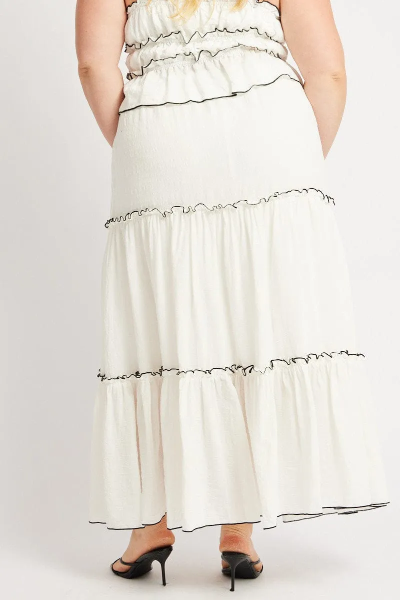 White Tier Contrast Tie Maxi Skirt Roll Up Hem Twist Front