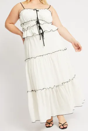 White Tier Contrast Tie Maxi Skirt Romantic Vibe
