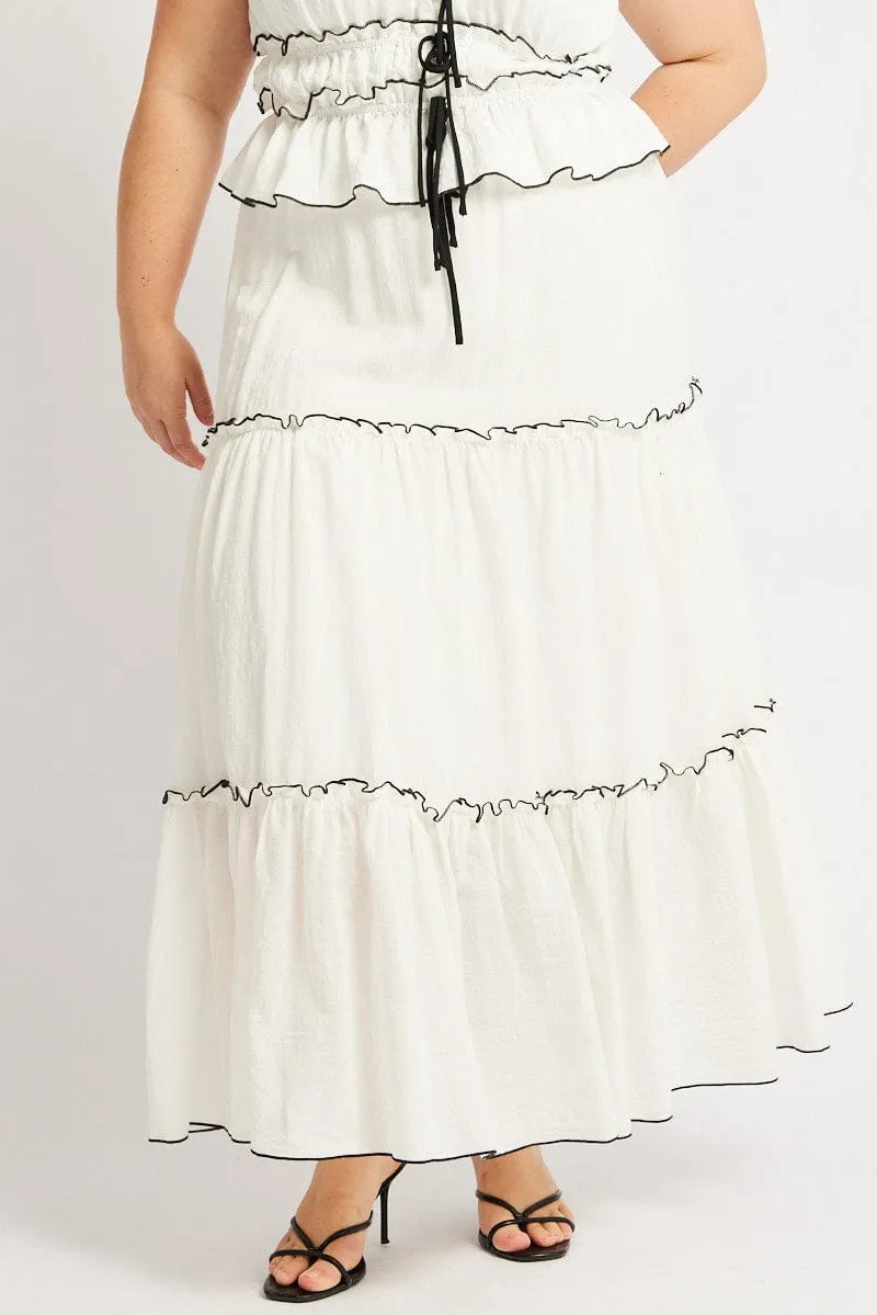 White Tier Contrast Tie Maxi Skirt Classic Look Fashion Collab