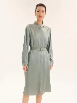 Triacetate Long-Sleeve Slim Midi Collared Dress Sleek Comfort