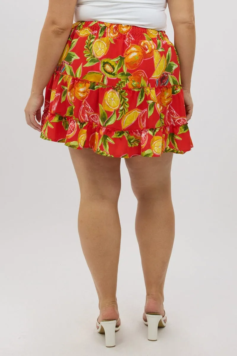 Light Edge Anti Pilling Fabric Red Abstract Holiday Fruit Print Mini Skirt