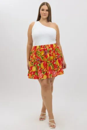 Soft Styling Red Abstract Holiday Fruit Print Mini Skirt