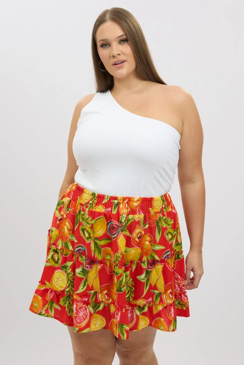 mix and match Hemp Blend Red Abstract Holiday Fruit Print Mini Skirt