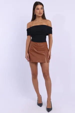 Fresh Mood Beige PU Skort Skirt Mid Rise Mini Slight Stretch
