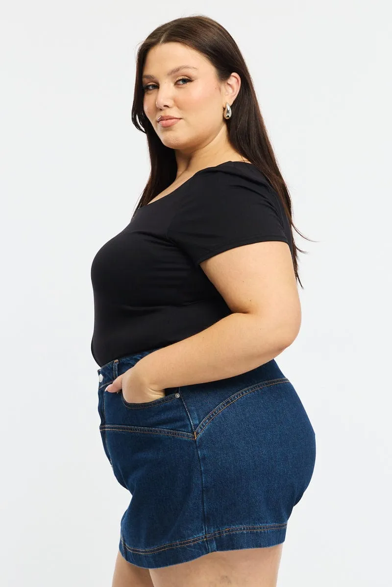 Denim Skorts High Rise Soft Motion Simple Fit