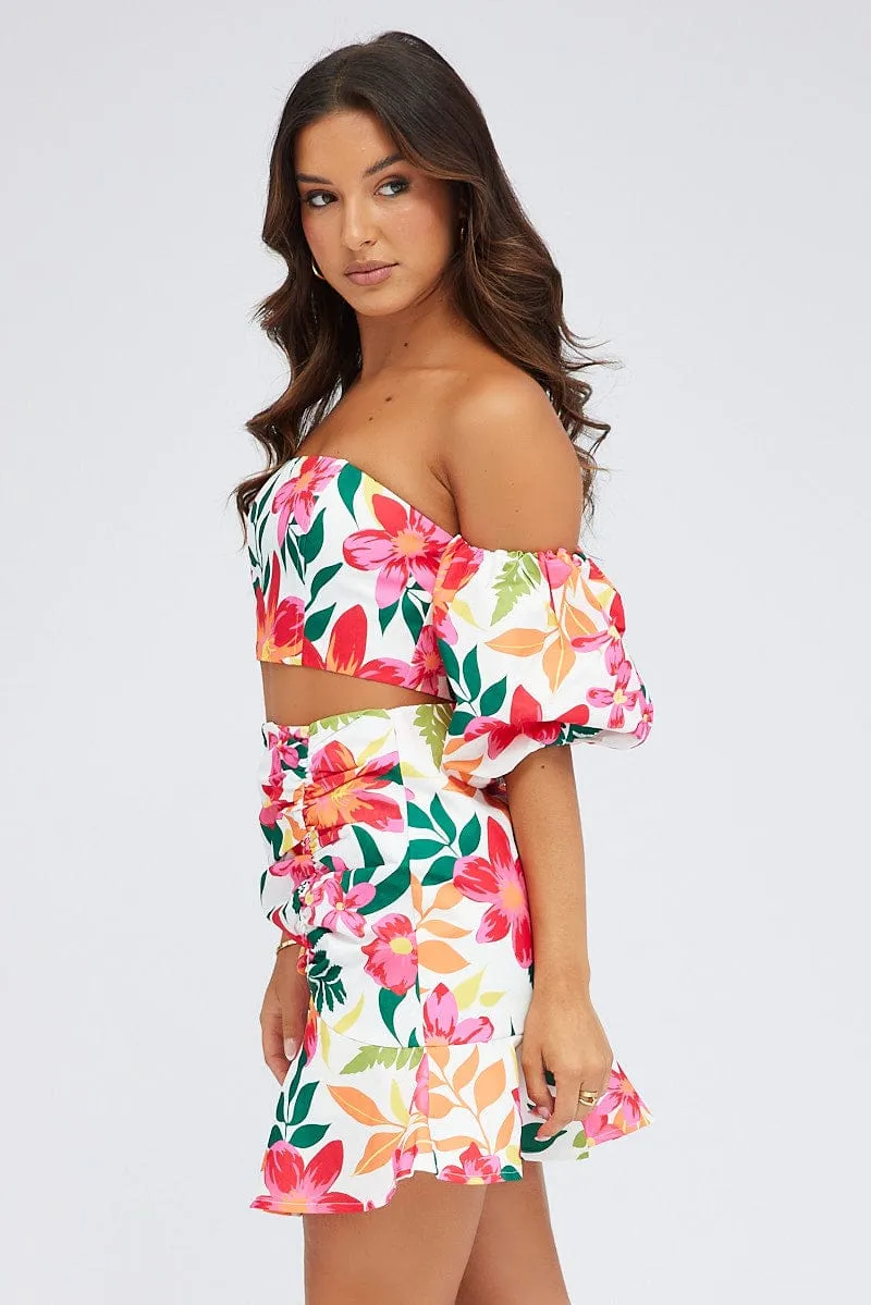 Fresh Energy Outfit Moodboard Multi Floral Gathered Skirt Mini Length Ruffle Detail