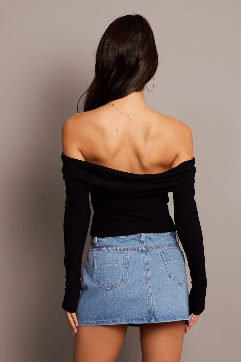 Blue Mini Skirt Mid Rise Suede Feel