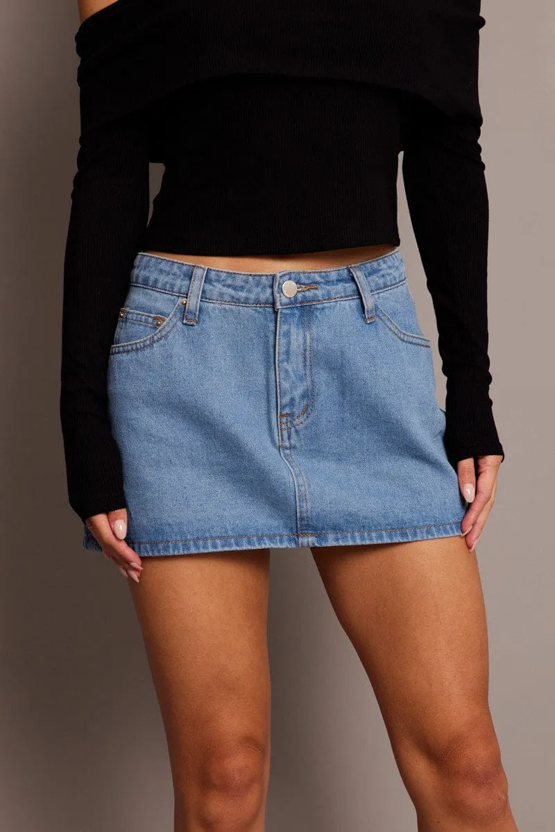 Soft Vibe Non Restrictive Fit Blue Mini Skirt Mid Rise
