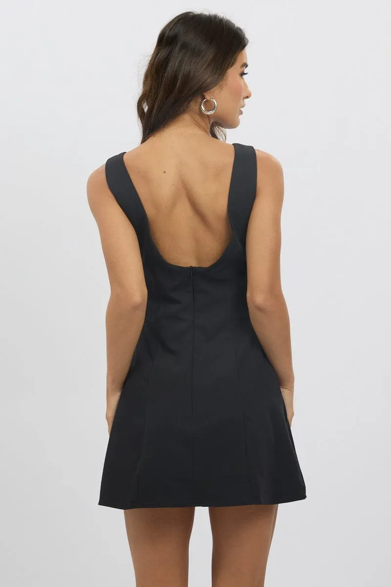 Black Mini Dress Boat Neck Show Pop Style Beat