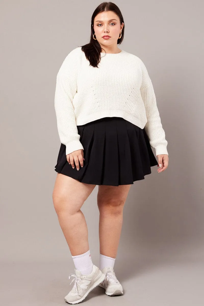 Synthetic Blend Black Tennis Pleated Mini Skirt With Shorts Under