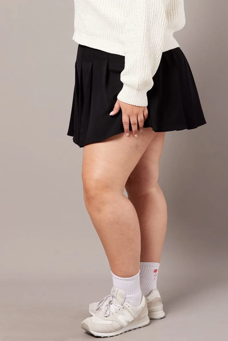Lightweight Fabric Cozy Vibes Black Tennis Pleated Mini Skirt With Shorts Under