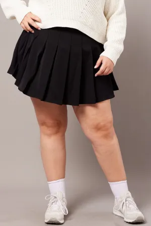 Black Tennis Pleated Mini Skirt With Shorts Under Monochrome Outfit