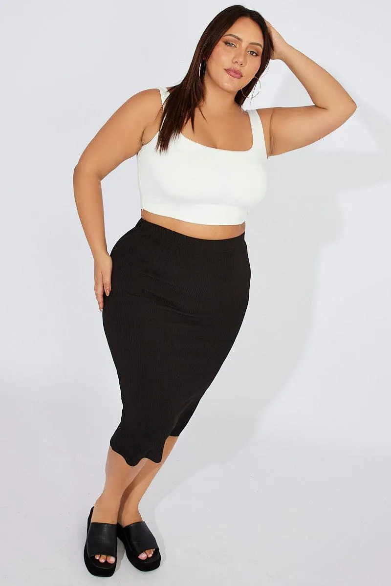 Black Midi Skirt Textured Rib Bodycon Limited Edition Adjustable Hem