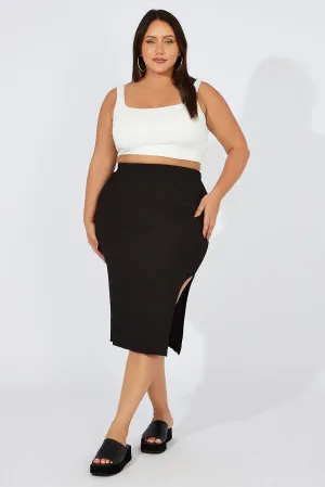 Black Midi Skirt Textured Rib Bodycon Outfit Lineup