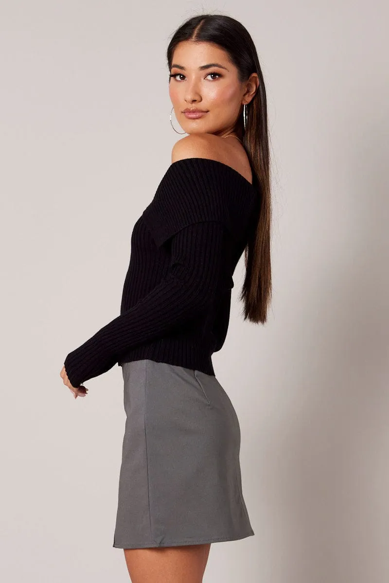 Grey Mini Skirt High Rise City Style Hand Painted