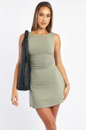 Green Mini Dress Round Neck Timeless Chic