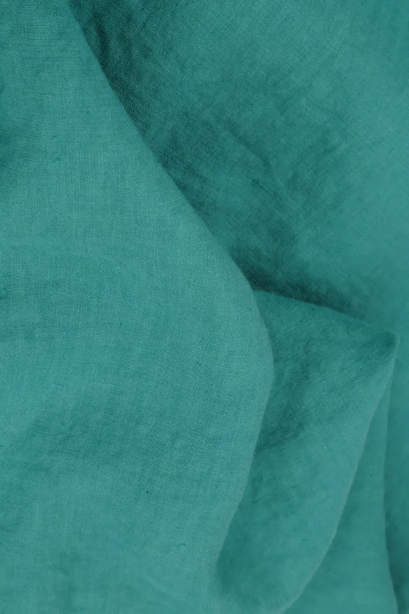 Collar V-Neck Turquoise Linen Dress Practical Jacket Teacher Chic
