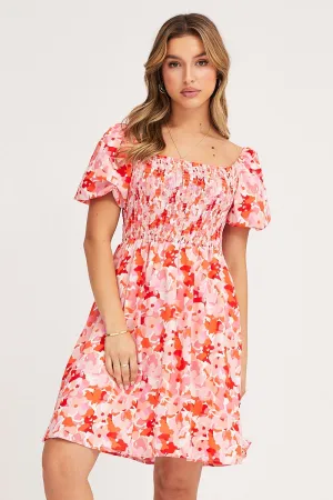 Print Fit And Flare Dress Short Sleeve Square Neck Daily Wear