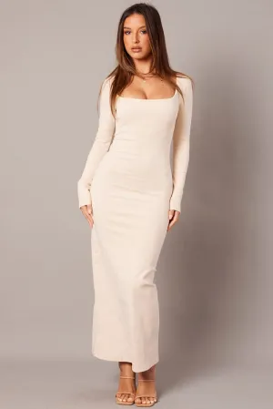 Relaxed Wear Cozy Pajamas Beige Bodycon Dress Long Sleeve