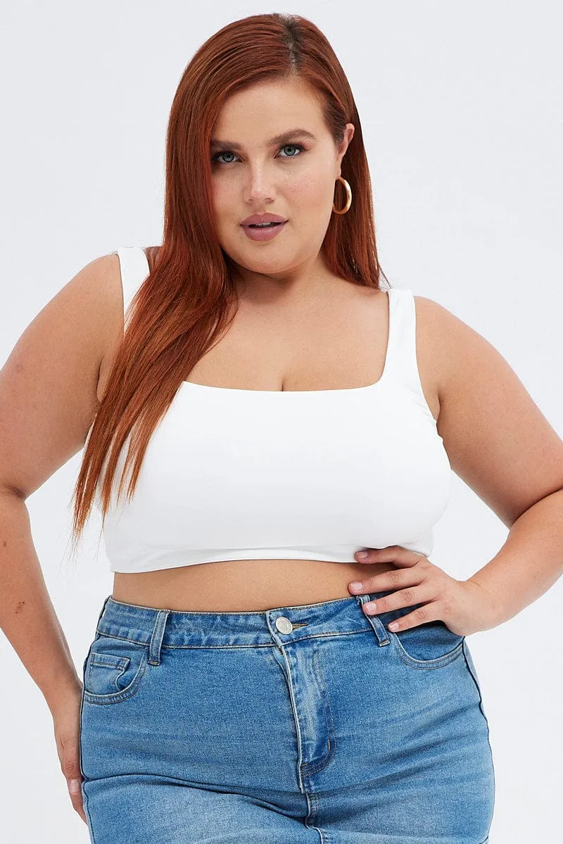 Icon Fit White Crop Tank Top Square Neck