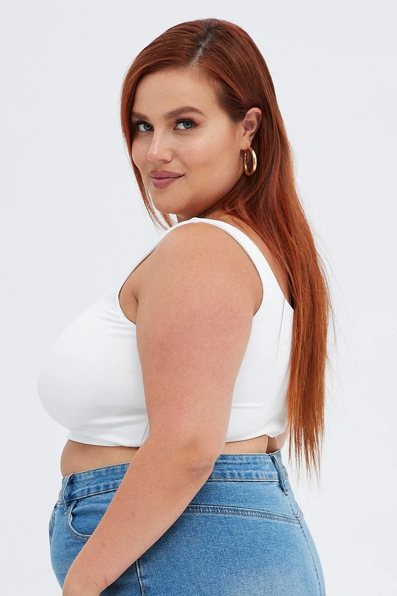 AbrasionResistant Stylish Jumper White Crop Tank Top Square Neck