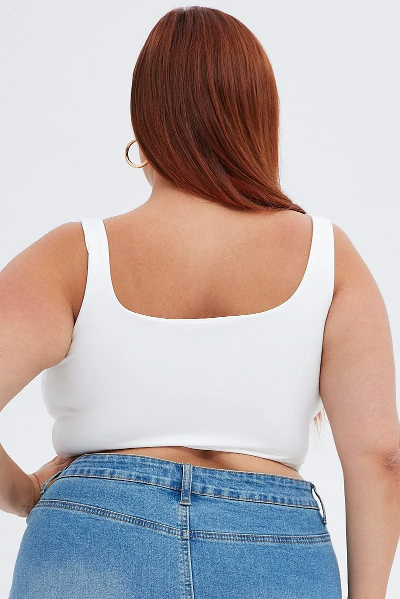 LowMaintenance Material Vital Core White Crop Tank Top Square Neck