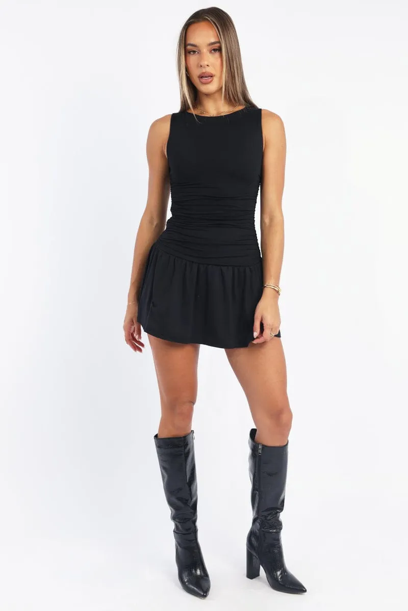On The Go Look Black Mini Dress Drop Waist
