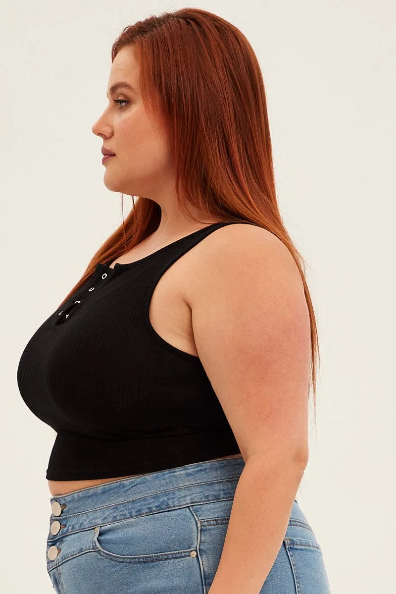 Black Tank Top Sleeveless Button Down Stretchable Waistband