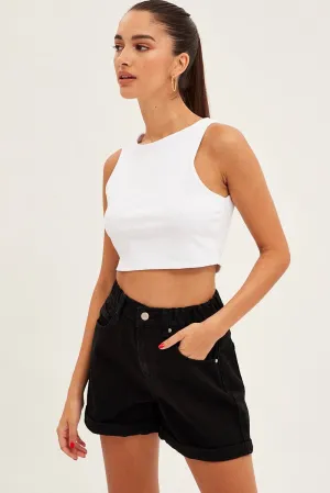 White Crop Tank Top Cotton Neat Edge