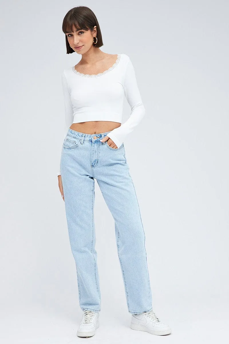 Smile Ease White Top Long Sleeve Round Neck Seamless