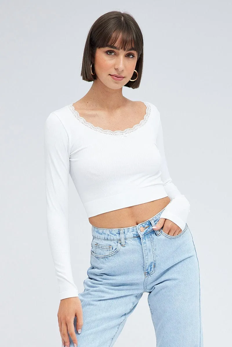 ShockAbsorbent Padding White Top Long Sleeve Round Neck Seamless