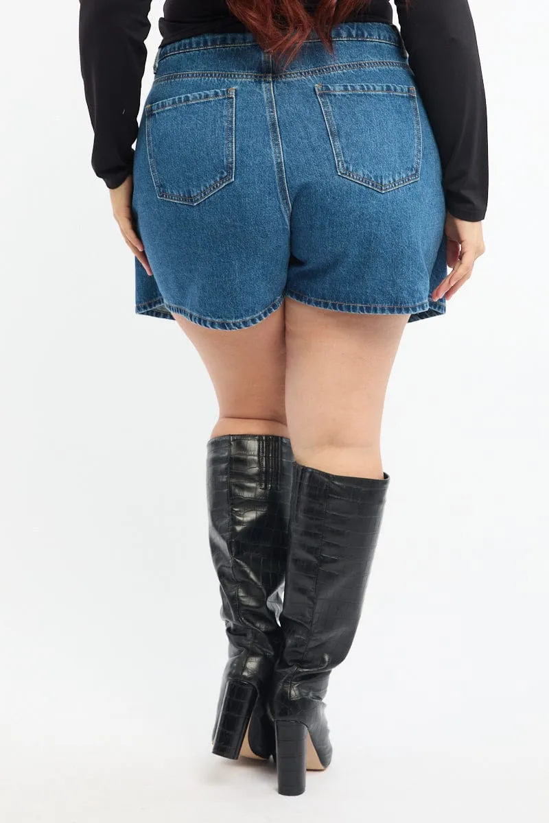 Denim Skorts High Rise Elegant Feel Casual Moments