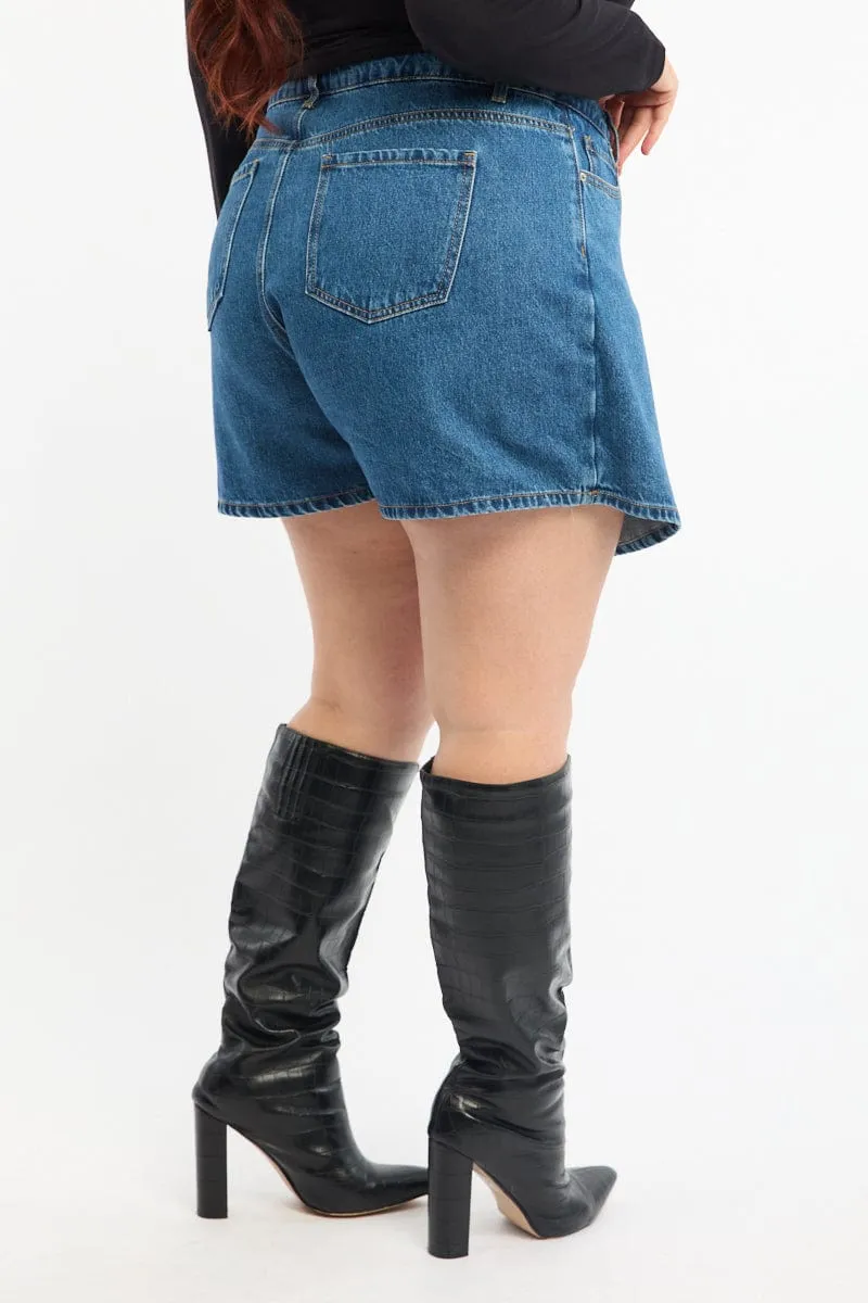 Denim Skorts High Rise Gather Details