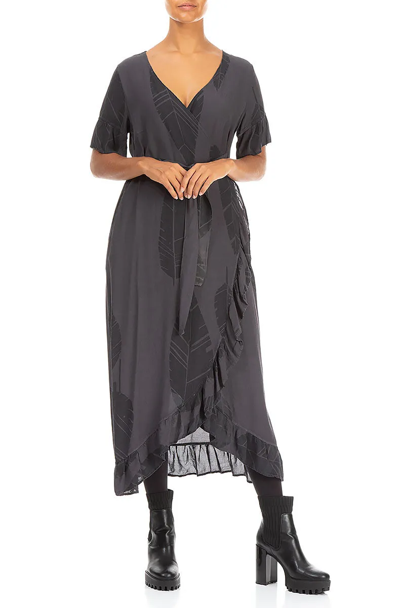 Fashion Layer DurableSeams Wrap Leaves Anthracite Viscose Dress