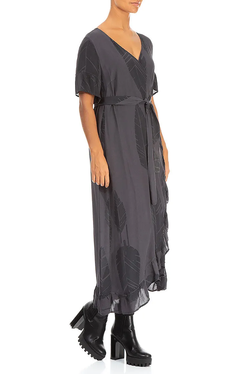 Wrap Leaves Anthracite Viscose Dress Breathable Material