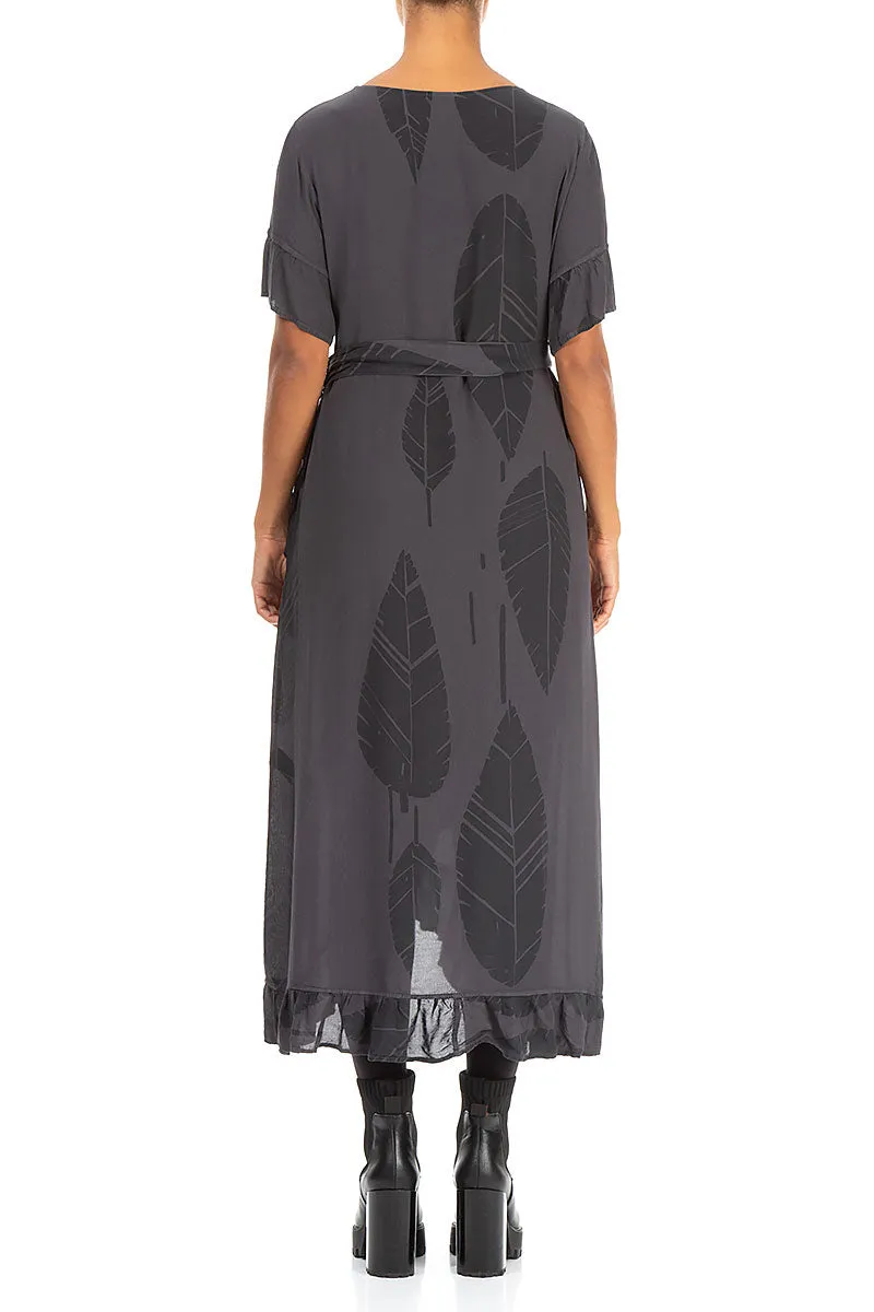 Cozy Pajama Set Wrap Leaves Anthracite Viscose Dress