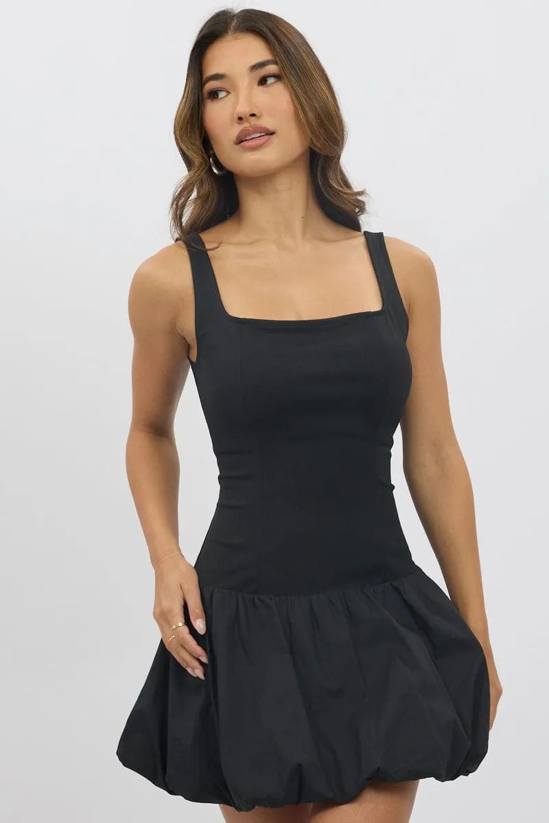 Black Bubble Dress Square Neck Weather Guard FrictionResistant