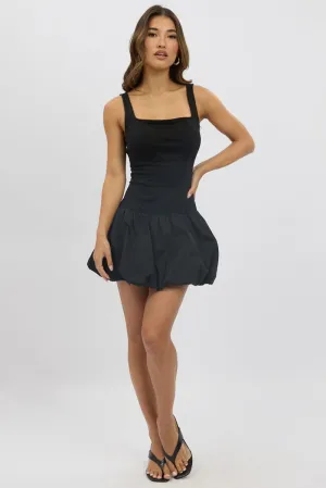 Black Bubble Dress Square Neck Low Care