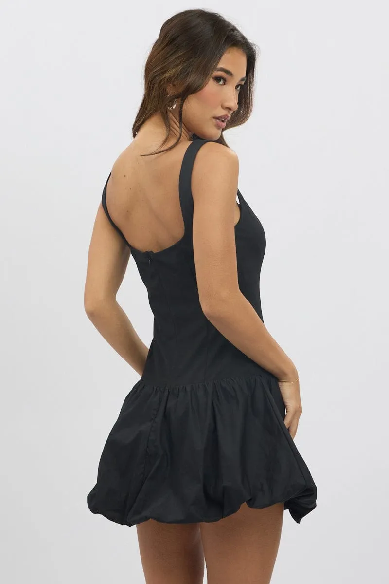 All weather Silent Mood Black Bubble Dress Square Neck