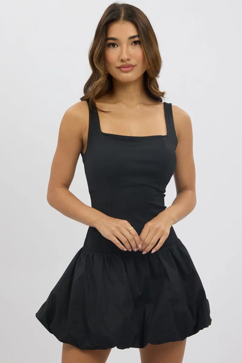 Black Bubble Dress Square Neck StainResistant Fabric