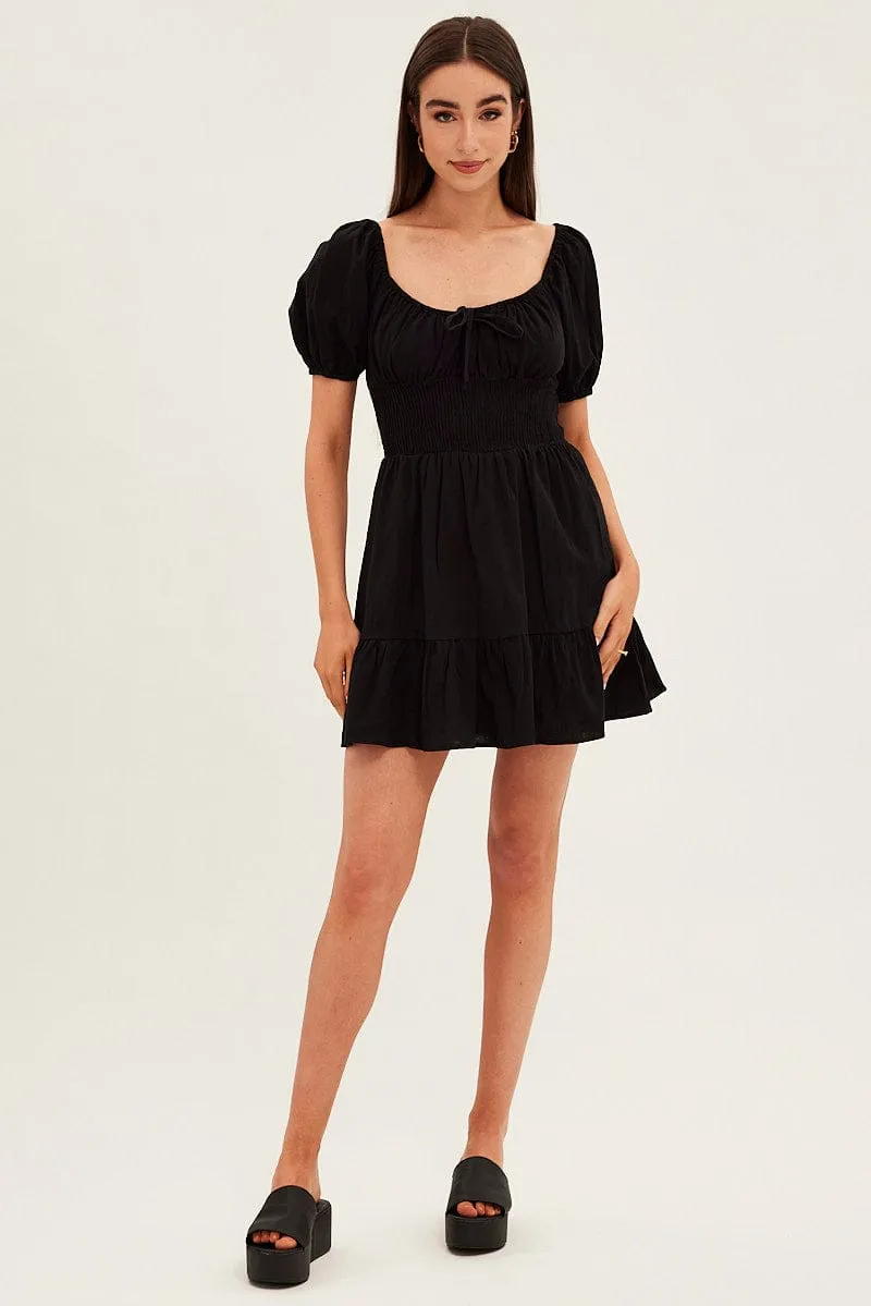 MultiPocket System Black Skater Dress Short Sleeve Mini