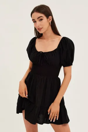 Soft Inner Lining Street Fest Black Skater Dress Short Sleeve Mini