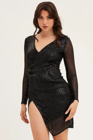 AbrasionResistantThread Snow Ready Black Sequin Bodycon Party Dress